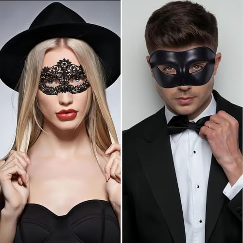 XiXiYang Paare Maskerade Maske Venezianisches Set - Perfekt für Halloween, Partys und Events - Exquisite Damen Maskerade Maske & Daring Herren Gimp Kostüm Karneval Maske von XiXiYang