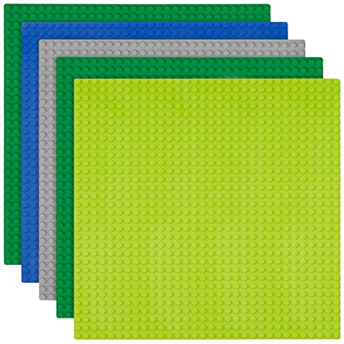 XiYee Bausteine Grundplatte, 5 Stück 25,5 x 25,5cm Grundplatte Classic, Bauplatte kompatibel mit Meisten Marken, Grün, Blau, Graue Grundplatte von XiYee