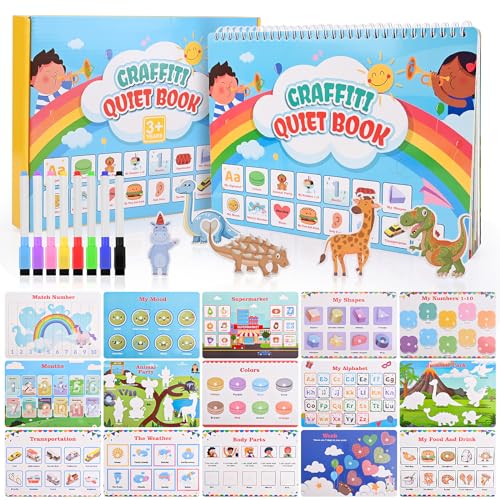 Montessori Spielzeug ab 3-6 Jahre, Montessori Spielzeug Wiederverwendbare Stickerbuch, Ruhiges Buch Montessori for Toddlers, Kinder Aufkleber Bücher Sensorisches Spielzeug, Kleinkinder Spielzeugbuch von XiYee