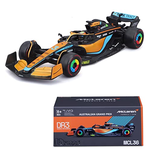Xiangtat Bburago 1:43 2022 F1 McLaren MCL36 NO. #3 Daniel Ricciardo No. #4 Lando Norris Alloy Luxury Vehicle Diecast Cars Model Toy (F1 MCL36 No.#3 W/Helm) von Xiangtat