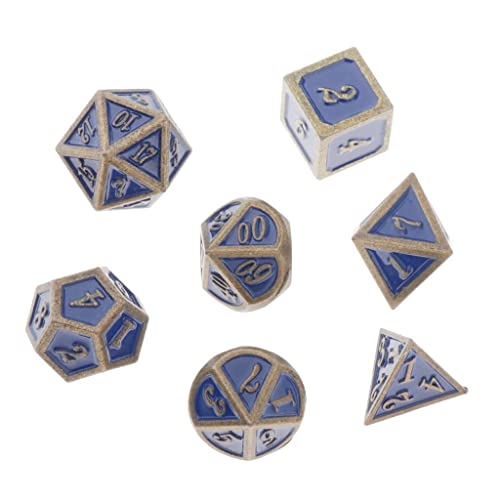Xiaojikuaipao Polyedrische Metallwürfel, Standardgröße, blau, für Dungeons Dragons Spiele, 7 Packungen von Xiaojikuaipao