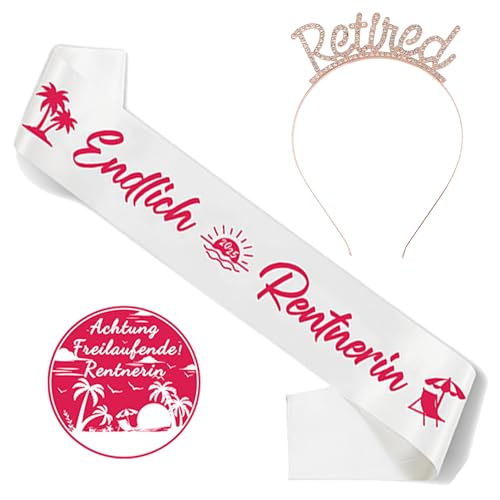 Xietaea Rente Deko Schärpe Rosegold - 3 Stück Ruhestand Party Zubehör Renten Button und Haarreif, Endlich Rentnerin Dekoration für Frauen Abschied Kollegin Abschiedsfeier Xietaea Rente Deko Schärpe Rosegold - 3 Stück Ruhestand Party Zubehör Renten Button und Haarreif, Endlich Rentnerin Dekoration für Frauen Abschied Kollegin Abschiedsfeier von Xietaea