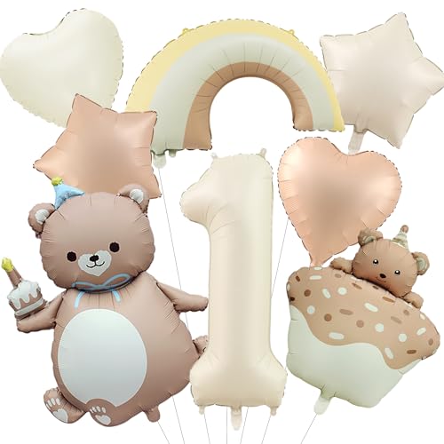 Bär Deko 1. Geburtstag Junge Mädchen - 8 Stück 1 Jahr Geburtstagsdeko Luftballons Beige Bären Folienballon, Riesen Zahlenballon und Herz Stern Ballons für Kindergeburtstag Dekoration Bär Deko 1. Geburtstag Junge Mädchen - 8 Stück 1 Jahr Geburtstagsdeko Luftballons Beige Bären Folienballon, Riesen Zahlenballon und Herz Stern Ballons für Kindergeburtstag Dekoration von Xietaea