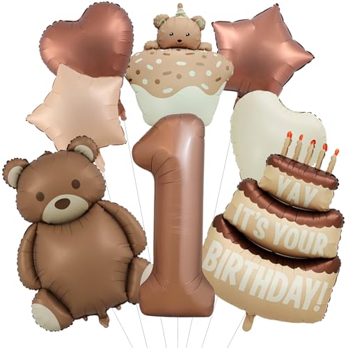 Bär Deko 1. Geburtstag Junge Mädchen - 8 Stück 1 Jahr Geburtstagsdeko Luftballons Braun Bären Folienballon, Riesen Zahlenballon und Herz Stern Ballons für Kindergeburtstag Dekoration Bär Deko 1. Geburtstag Junge Mädchen - 8 Stück 1 Jahr Geburtstagsdeko Luftballons Braun Bären Folienballon, Riesen Zahlenballon und Herz Stern Ballons für Kindergeburtstag Dekoration von Xietaea