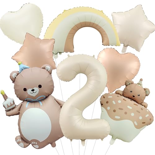 Bär Deko 2. Geburtstag Junge Mädchen - 8 Stück 2 Jahr Geburtstagsdeko Luftballons Beige Bären Folienballon, Riesen Zahlenballon und Herz Stern Ballons für Kindergeburtstag Dekoration Bär Deko 2. Geburtstag Junge Mädchen - 8 Stück 2 Jahr Geburtstagsdeko Luftballons Beige Bären Folienballon, Riesen Zahlenballon und Herz Stern Ballons für Kindergeburtstag Dekoration von Xietaea