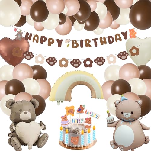 Bär Deko Geburtstag Junge Mädchen - 115 Stück Bären Geburtstagsdeko Happy Birthday Girlande und Tortendeko, Bäre Folienballons Braun Luftballons für Kindergeburtstag Dekoration Bär Deko Geburtstag Junge Mädchen - 115 Stück Bären Geburtstagsdeko Happy Birthday Girlande und Tortendeko, Bäre Folienballons Braun Luftballons für Kindergeburtstag Dekoration von Xietaea