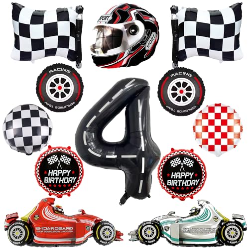 Auto 4. Geburtstagsdeko Luftballon Set - 12 Stück Rennwagen 4. Geburtstag Folienballons Dekoration mit Racing Cars Folienballon, Happy Birthday Ballon, Cars Themen Party Dekoration für 4 Jahre Junge Auto 4. Geburtstagsdeko Luftballon Set - 12 Stück Rennwagen 4. Geburtstag Folienballons Dekoration mit Racing Cars Folienballon, Happy Birthday Ballon, Cars Themen Party Dekoration für 4 Jahre Junge von Xietaea