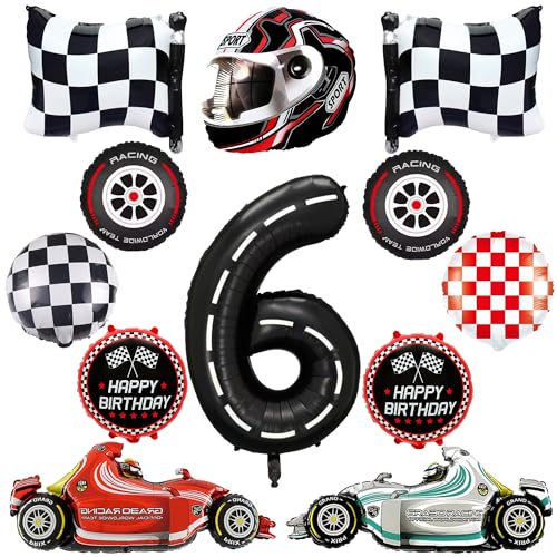 Auto 6. Geburtstagsdeko Luftballons Set - 12 Stück Rennwagen 6. Geburtstag Folienballons Dekoration mit Racing Cars Folienballon, Happy Birthday Ballon, Cars Themen Party Dekoration für 6 Jahre Junge von Xietaea