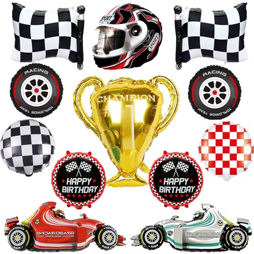 Auto Geburtstagsdeko Luftballons Set - 12 Stück Rennwagen Folienballons Dekoration mit Racing Cars Folienballons, Rennauto Ballon, Cars Themen Party Dekoration für Junge von Xietaea