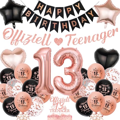 Deko 13 Geburtstag Mädchen Roségold Schwarz - Offiziell Teenager Geburtstagsdeko Happy Birthday Girlande Zahl Ballons, Tortendeko und Folienballon für 13 Jahr Geburtstagsfeier Dekoration Deko 13 Geburtstag Mädchen Roségold Schwarz - Offiziell Teenager Geburtstagsdeko Happy Birthday Girlande Zahl Ballons, Tortendeko und Folienballon für 13 Jahr Geburtstagsfeier Dekoration von Xietaea