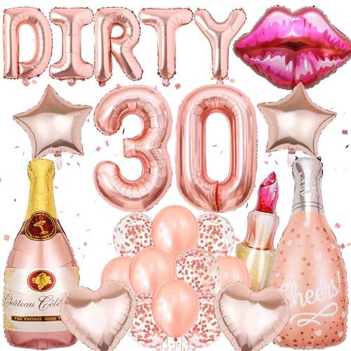 Xietaea Deko 30 Geburtstag Frau - 27 Stück Geburtstagsdeko Roségold, Dirty Thirty Luftballons Banner, Lippenstift Folienballons, Lippenballons, XXL Champagner Ballon, Sterne und Herzballons Xietaea Deko 30 Geburtstag Frau - 27 Stück Geburtstagsdeko Roségold, Dirty Thirty Luftballons Banner, Lippenstift Folienballons, Lippenballons, XXL Champagner Ballon, Sterne und Herzballons von Xietaea