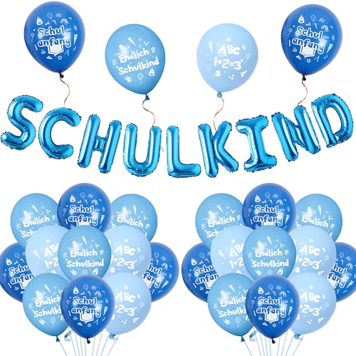 Einschulung Deko Jungen Luftballons Set - 39 Stück Schulanfang Party Dekoration Ballons Schulkind Folienballon, Ballon für Schuleinführung Kinder Schulstart Dekorationen (Blau) von Xietaea