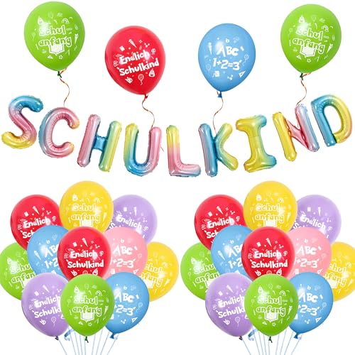Einschulung Deko Mädchen Jungen Luftballons - 39 Stück Schulanfang Party Dekoration Ballons Schulkind Folienballon, Ballon für Schuleinführung Kinder Schulstart Dekorationen (Regenbogen) von Xietaea