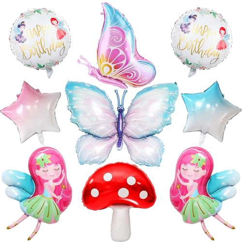 Feen Geburtstag Deko Mädchen - 9 Stück Fee Folienballon Schmetterlings Stern Ballon Happy Birthday Runder Luftballon Feenparty Dekoration für Kindergeburtstag Baby Shower Party Feen Geburtstag Deko Mädchen - 9 Stück Fee Folienballon Schmetterlings Stern Ballon Happy Birthday Runder Luftballon Feenparty Dekoration für Kindergeburtstag Baby Shower Party von Xietaea