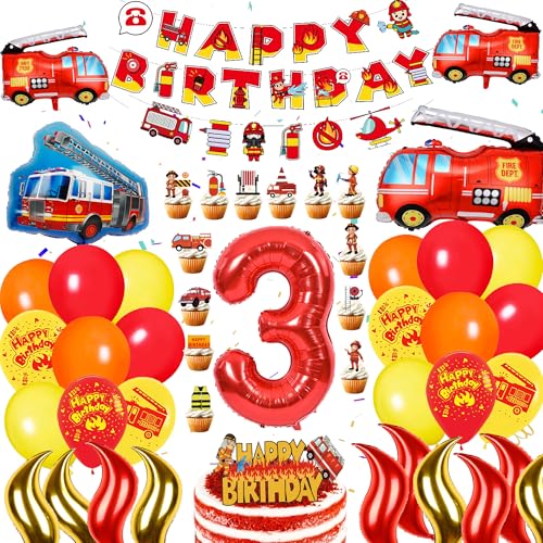 Feuerwehr Deko Kindergeburtstag 3 Jahre - 70 Stück Feuerwehr Deko Geburtstag mit Feuerwehrauto Luftballons Happy Birthday Banner Kuchen Toppers Tortendeko, Feuerwehrmann Party Dekoration Jungen Feuerwehr Deko Kindergeburtstag 3 Jahre - 70 Stück Feuerwehr Deko Geburtstag mit Feuerwehrauto Luftballons Happy Birthday Banner Kuchen Toppers Tortendeko, Feuerwehrmann Party Dekoration Jungen von Xietaea