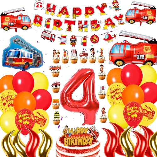 Feuerwehr Deko Kindergeburtstag 4 Jahre - 70 Stück Feuerwehr Geburtstag Dekoration mit Feuerwehrauto Luftballons Happy Birthday Banner Kuchen Toppers Tortendeko, Feuerwehrmann Geburtstagsdeko Jungen Feuerwehr Deko Kindergeburtstag 4 Jahre - 70 Stück Feuerwehr Geburtstag Dekoration mit Feuerwehrauto Luftballons Happy Birthday Banner Kuchen Toppers Tortendeko, Feuerwehrmann Geburtstagsdeko Jungen von Xietaea