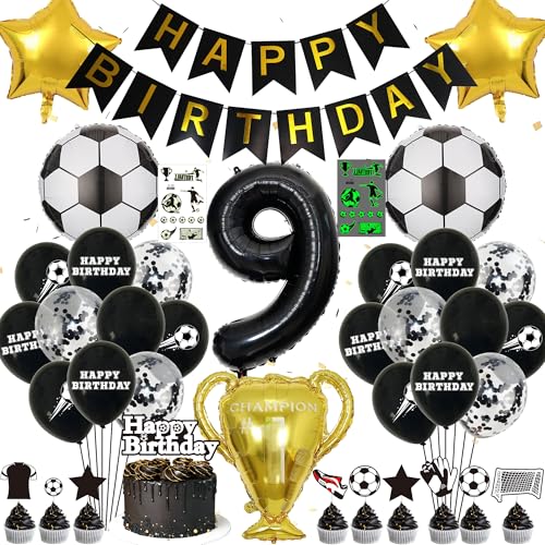 Fussball Luftballon 9 Geburtstag Junge - Fußball Deko Geburtstag Kinder, Happy Birthday Banner Girlande Folienballons Tortendeko, Leuchtende Tattoo Aufkleber, Schwarz Fussball Geburtstagsdeko 9 Jahre Fussball Luftballon 9 Geburtstag Junge - Fußball Deko Geburtstag Kinder, Happy Birthday Banner Girlande Folienballons Tortendeko, Leuchtende Tattoo Aufkleber, Schwarz Fussball Geburtstagsdeko 9 Jahre von Xietaea
