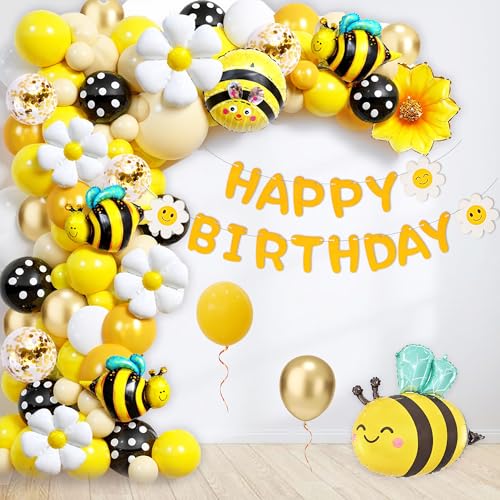 Gänseblümchen Deko Geburtstag Luftballons Kinder - Biene Geburtstagsdeko Happy Birthday Girlande Bienen Blumen Ballons, Gelb Weiß Party Dekoration für Kindergeburtstag und Baby Shower von Xietaea