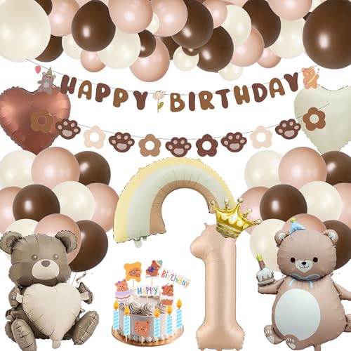 Xietaea Deko 1. Geburtstag Junge Mädchen - 117 Stück Bär 1 Geburtstagsdeko Happy Birthday Girlande und Tortendeko, Bären Folienballons Braun Luftballons für 1 Jahr Kindergeburtstag Dekoration Xietaea Deko 1. Geburtstag Junge Mädchen - 117 Stück Bär 1 Geburtstagsdeko Happy Birthday Girlande und Tortendeko, Bären Folienballons Braun Luftballons für 1 Jahr Kindergeburtstag Dekoration von Xietaea