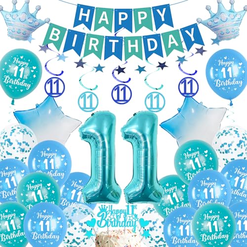 Xietaea Deko 11. Geburtstag Junge Blau - 11 Geburtstagsdeko Luftballons Happy Birthday Girlande Tortendeko, Riesen Zahlenballon und Konfetti für 11 Jahre Party Dekoration Jungen Xietaea Deko 11. Geburtstag Junge Blau - 11 Geburtstagsdeko Luftballons Happy Birthday Girlande Tortendeko, Riesen Zahlenballon und Konfetti für 11 Jahre Party Dekoration Jungen von Xietaea