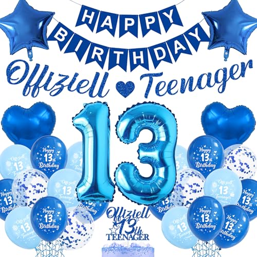 Xietaea Deko 13 Geburtstag Junge Blau - Offiziell Teenager Geburtstagsdeko Happy Birthday Girlande Zahl Ballons, Tortendeko und Folienballon für 13 Jahr Geburtstagsfeier Dekoration Xietaea Deko 13 Geburtstag Junge Blau - Offiziell Teenager Geburtstagsdeko Happy Birthday Girlande Zahl Ballons, Tortendeko und Folienballon für 13 Jahr Geburtstagsfeier Dekoration von Xietaea