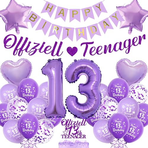 Xietaea Deko 13 Geburtstag Mädchen Lila - Offiziell Teenager Geburtstagsdeko Happy Birthday Girlande Zahl Ballons, Tortendeko und Folienballon für 13 Jahr Geburtstagsfeier Dekoration Xietaea Deko 13 Geburtstag Mädchen Lila - Offiziell Teenager Geburtstagsdeko Happy Birthday Girlande Zahl Ballons, Tortendeko und Folienballon für 13 Jahr Geburtstagsfeier Dekoration von Xietaea