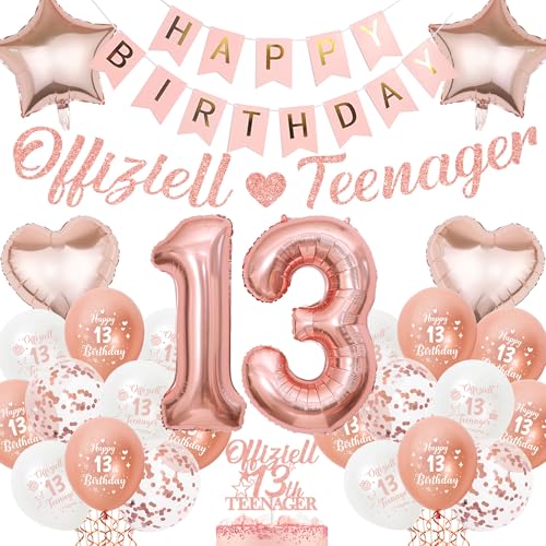 Xietaea Deko 13 Geburtstag Mädchen Roségold - Offiziell Teenager Geburtstagsdeko Happy Birthday Girlande Zahl Ballons, Tortendeko und Folienballon für 13 Jahr Geburtstagsfeier Dekoration Xietaea Deko 13 Geburtstag Mädchen Roségold - Offiziell Teenager Geburtstagsdeko Happy Birthday Girlande Zahl Ballons, Tortendeko und Folienballon für 13 Jahr Geburtstagsfeier Dekoration von Xietaea