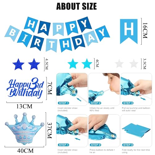 Xietaea Deko 3. Geburtstag Junge Blau - 58 Stück 3. Geburtstagsdeko Luftballons Happy Birthday Girlande Tortendeko, Papier Pompons und Riesen Zahlballon zum 3 Geburtstagsfeier Dekoration Xietaea Deko 3. Geburtstag Junge Blau - 58 Stück 3. Geburtstagsdeko Luftballons Happy Birthday Girlande Tortendeko, Papier Pompons und Riesen Zahlballon zum 3 Geburtstagsfeier Dekoration von Xietaea