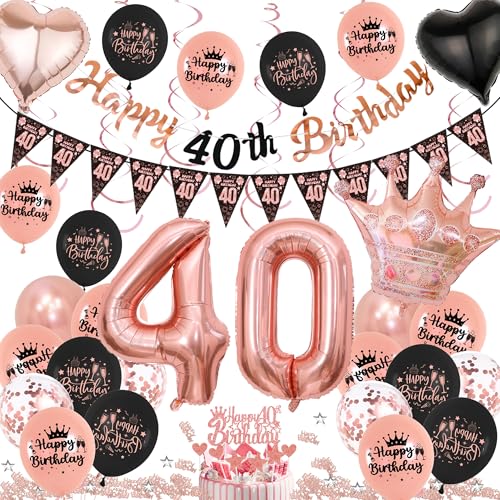 Xietaea Deko 40. Geburtstag Frauen - Rosegold Schwarz 40 Jahr Geburtstagsdeko Girlande Luftballons Konfetti und Tortendeko, Happy Birthday Banner Krone Folienballon Tischdeko für 40. Geburtstagsfeier Xietaea Deko 40. Geburtstag Frauen - Rosegold Schwarz 40 Jahr Geburtstagsdeko Girlande Luftballons Konfetti und Tortendeko, Happy Birthday Banner Krone Folienballon Tischdeko für 40. Geburtstagsfeier von Xietaea