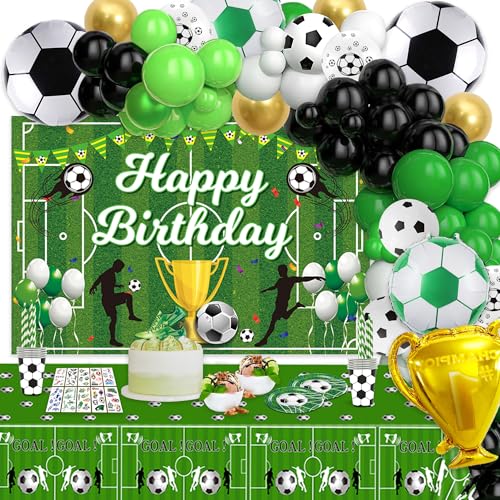 Xietaea Fussball Deko Geburtstag Kinder - Fußball Geburtstagsdeko Junge mit Happy Birthday Hintergrund, Fussball Folienballons, Grüne Luftballons Girlande, Tischdecke und Fussball Temporäre Tattoos Xietaea Fussball Deko Geburtstag Kinder - Fußball Geburtstagsdeko Junge mit Happy Birthday Hintergrund, Fussball Folienballons, Grüne Luftballons Girlande, Tischdecke und Fussball Temporäre Tattoos von Xietaea