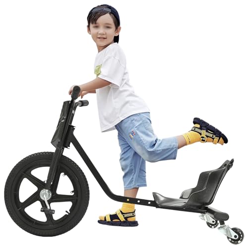 16Zoll Drift Scooter Drift Trike 360 Grad Mit rutschfestem Gummigriff und rutschfestem, gemustertem Pedal LED-Hinterradbeleuchtung für Kinder,Jungen, Mädchen Schwarz von Xigner