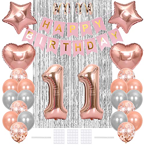 Xihuimay 11. Geburtstag Feier Dekoration 32" Nummer 11 Luftballon Alles Gute Zum Geburtstag Banner Heliumballon Konfetti Latexballon Stern Herz Folie Ballon Lametta Vorhang für Mädchen, Roségold Xihuimay 11. Geburtstag Feier Dekoration 32" Nummer 11 Luftballon Alles Gute Zum Geburtstag Banner Heliumballon Konfetti Latexballon Stern Herz Folie Ballon Lametta Vorhang für Mädchen, Roségold von Xihuimay