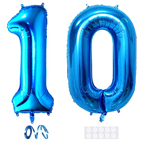 Xihuimay 40" Nummer 10 Folienballon Zahl 10 Luftballon Ziffer 10. Geburtstag Ballon 100cm Riesen Ballons Luft oder Helium Digitaler Ballon für Mädchen Junge Jubiläum Feierliche Anlässe, Blau XXL Xihuimay 40" Nummer 10 Folienballon Zahl 10 Luftballon Ziffer 10. Geburtstag Ballon 100cm Riesen Ballons Luft oder Helium Digitaler Ballon für Mädchen Junge Jubiläum Feierliche Anlässe, Blau XXL von Xihuimay