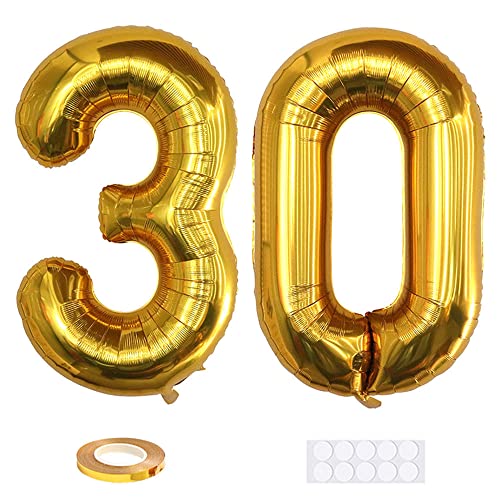 Xihuimay 40" Nummer 30 Folienballon Zahl 30 Luftballon Ziffer 30. Geburtstag Ballon 100cm Riesen Ballons Luft oder Helium Digitaler Ballon für Mädchen Junge Jubiläum Feierliche Anlässe, Golden XXL von Xihuimay