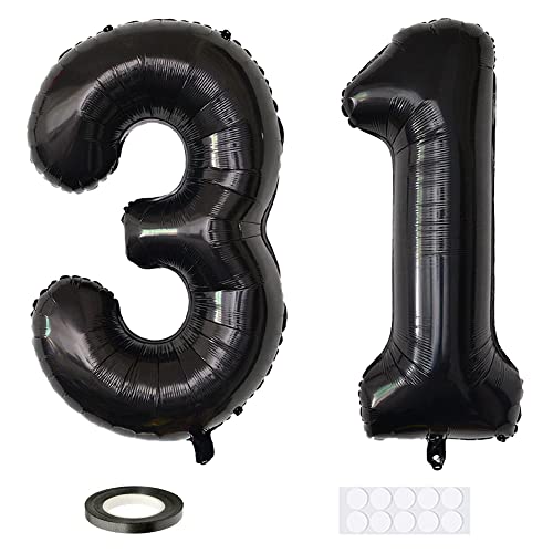 Xihuimay 40" Nummer 31 Folienballon Zahl 31 Luftballon Ziffer 31. Geburtstag Ballon 100cm Riesen Ballons Luft oder Helium Digitaler Ballon für Mädchen Junge Jubiläum Feierliche Anlässe, Schwarz XXL von Xihuimay