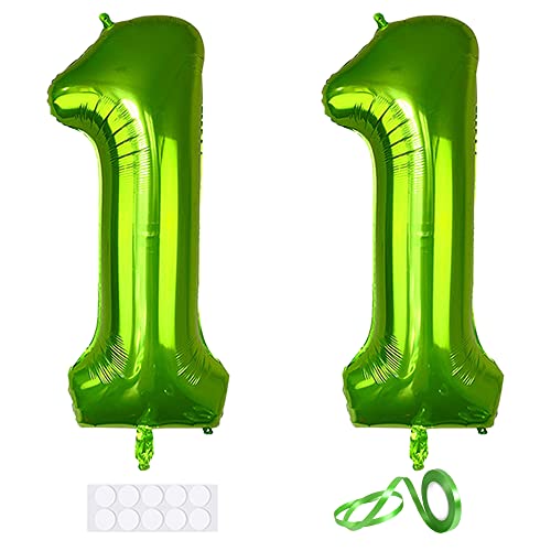 Xihuimay 40" Nummer 11 Folienballon Zahl 11 Luftballon Ziffer 11. Geburtstag Ballon 100cm Riesen Ballons Luft oder Helium Digitaler Ballon für Mädchen Junge Jubiläum Feierliche Anlässe, Grün XXL von Xihuimay