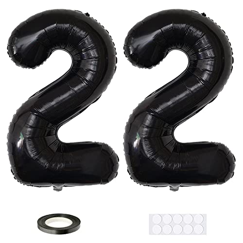 Xihuimay 40" Nummer 22 Folienballon Zahl 22 Luftballon Ziffer 22. Geburtstag Ballon 100cm Riesen Ballons Luft oder Helium Digitaler Ballon für Mädchen Junge Jubiläum Feierliche Anlässe, Schwarz XXL von Xihuimay