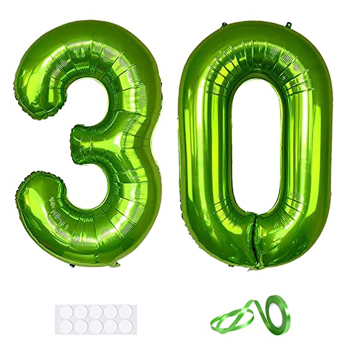 Xihuimay 40" Nummer 30 Folienballon Zahl 30 Luftballon Ziffer 30. Geburtstag Ballon 100cm Riesen Ballons Luft oder Helium Digitaler Ballon für Mädchen Junge Jubiläum Feierliche Anlässe, Grün XXL von Xihuimay