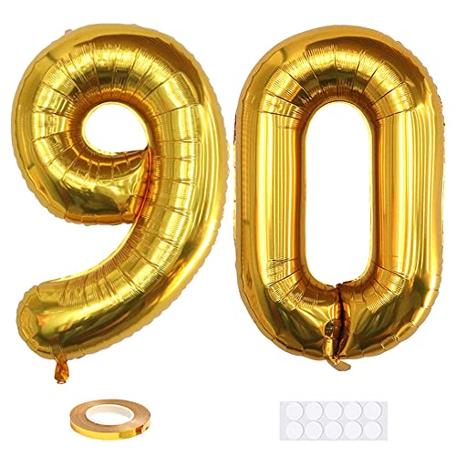 Xihuimay 40" Nummer 90 Folienballon Zahl 90 Luftballon Ziffer 90. Geburtstag Ballon 100cm Riesen Ballons Luft oder Helium Digitaler Ballon für Mädchen Junge Jubiläum Feierliche Anlässe, Golden XXL von Xihuimay