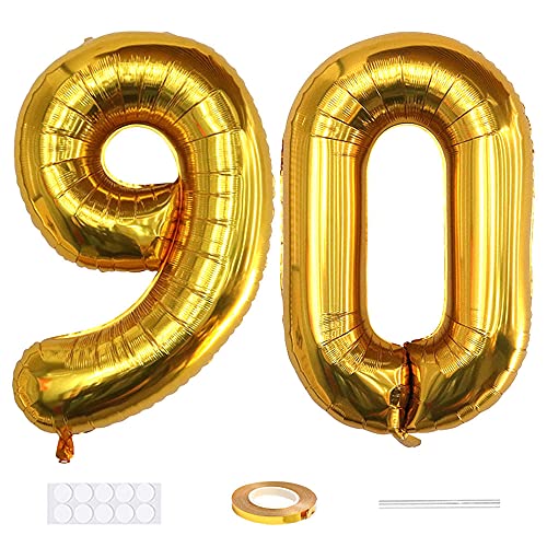 Xihuimay 40" Nummer 90 Folienballon Zahl 90 Luftballon Ziffer 90. Geburtstag Ballon 100cm Riesen Ballons Luft oder Helium Digitaler Ballon für Mädchen Junge Jubiläum Feierliche Anlässe, Golden XXL von Xihuimay