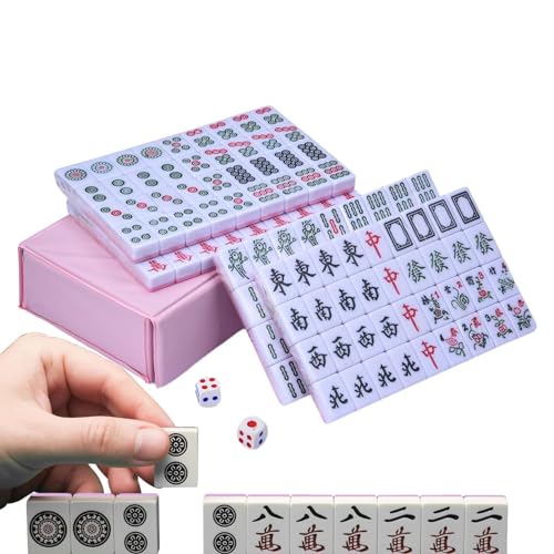 Xiixuuj Majongsteine Spiel, Chinesisches -Mahjong-Set, Traditionelles Chinesisches Mahjong-Set Mit 144 Mahjong-Steinen Und 2 Würfeln, Reise Mahjong Set Tragbarer Chinesisches Strategiespiel von Xiixuuj