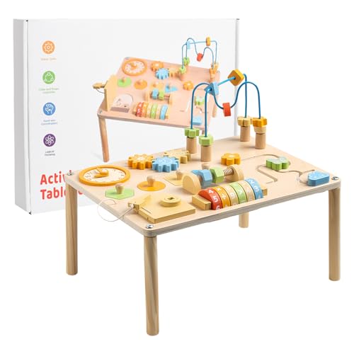 Xijobido Aktivitätstisch | Tisch Eisenbahn Spielzeug,Lernspielzeug aus Holz mit Kugelbahn und Steckspiel für Kleinkinder Xijobido Aktivitätstisch | Tisch Eisenbahn Spielzeug,Lernspielzeug aus Holz mit Kugelbahn und Steckspiel für Kleinkinder von Xijobido