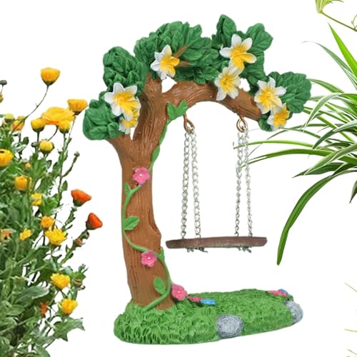 Xijobido Miniatur-Feengartenschaukel | Miniatur-Feengarten-Blumenbaum-Schaukel-Ornament, kleines Puppenhaus Dekoration für Auffahrt, Rasen, Weg, Hof, Schlafzimmer, Bauernhof von Xijobido