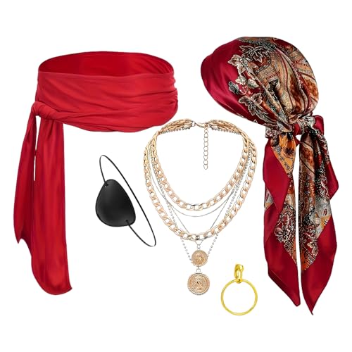 Xijobido Piratenkostüm Damen Zubehör,Kopftuch Schärpe Gürtel Kostüm Mit Ohrring Halskette | 5 Teiliges Rollenspiel Outfit Für Maskenbälle Faschingsfeiern Karneval Bühne Und Fotoshootings Xijobido Piratenkostüm Damen Zubehör,Kopftuch Schärpe Gürtel Kostüm Mit Ohrring Halskette | 5 Teiliges Rollenspiel Outfit Für Maskenbälle Faschingsfeiern Karneval Bühne Und Fotoshootings von Xijobido