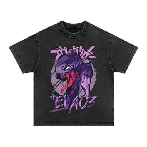Anime-T-Shirt im Retro-Stil, Ayanami Rei, kurzärmelig, Anime-Washed Out, Sommer-Shirt, Baumwolle, modisch, lässiges Oberteil von Ximman