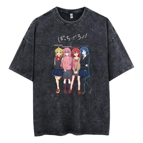 Anime Washed Out T-Shirt Gotō Hitori Tee Retro-Stil Kita Ikuyo T-Shirts Sommer Casual Yamada Ryo Kurzarm Mode Top von Ximman