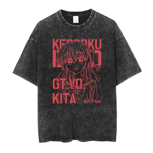 Anime Washed Out T-Shirt Gotō Hitori Tee Retro-Stil Kita Ikuyo T-Shirts Sommer Casual Yamada Ryo Kurzarm Mode Top von Ximman