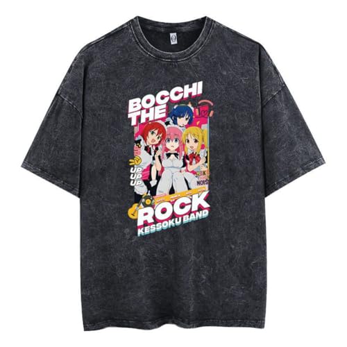 Anime Washed Out T-Shirt Gotō Hitori Tee Retro-Stil Kita Ikuyo T-Shirts Sommer Casual Yamada Ryo Kurzarm Mode Top von Ximman