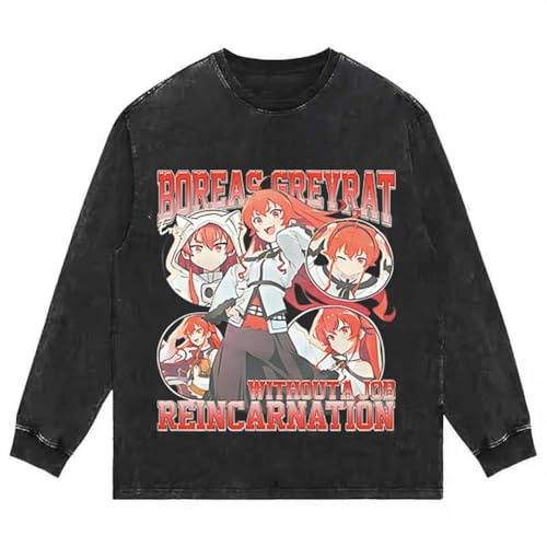 Ximman Anime Eris Greyrat Sweatshirt Roxy Migurdia Langarm Sweatshirt Vintage Washed Style Unisex Fashion Casual Top von Ximman