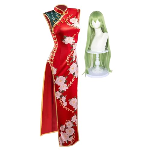 Ximman CC Cosplay Kostüm Anime Charakter CC Kleid Chinesischer Stil Cheongsam Anime Halloween Kostüm für Frauen Party Anzug Komplettes Set von Ximman